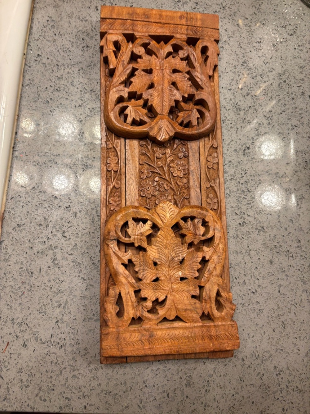 Vintage Indian Hand carved adjustable Book Ends with leave and flower pattern